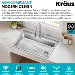 33” ADA Compliant Drop In / Top Mount Single Bowl 18-Gauge Stainless Steel Kitchen Sink