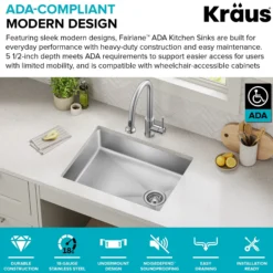 25” ADA Compliant Undermount Single Bowl 18-Gauge Stainless Steel Kitchen Sink