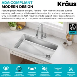 33” ADA Compliant Undermount Single Bowl 18-Gauge Stainless Steel Kitchen Sink