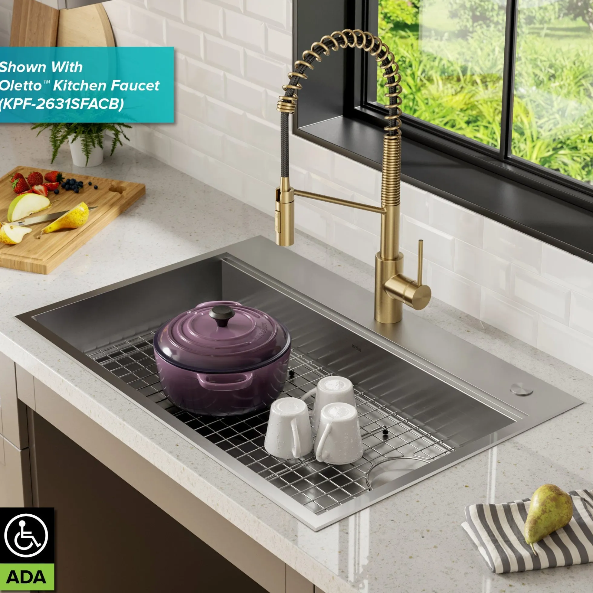 ADA Workstation 33" Drop-In / Top Mount 16 Gauge Stainless Steel Single Bowl Kitchen Sink with Accessories