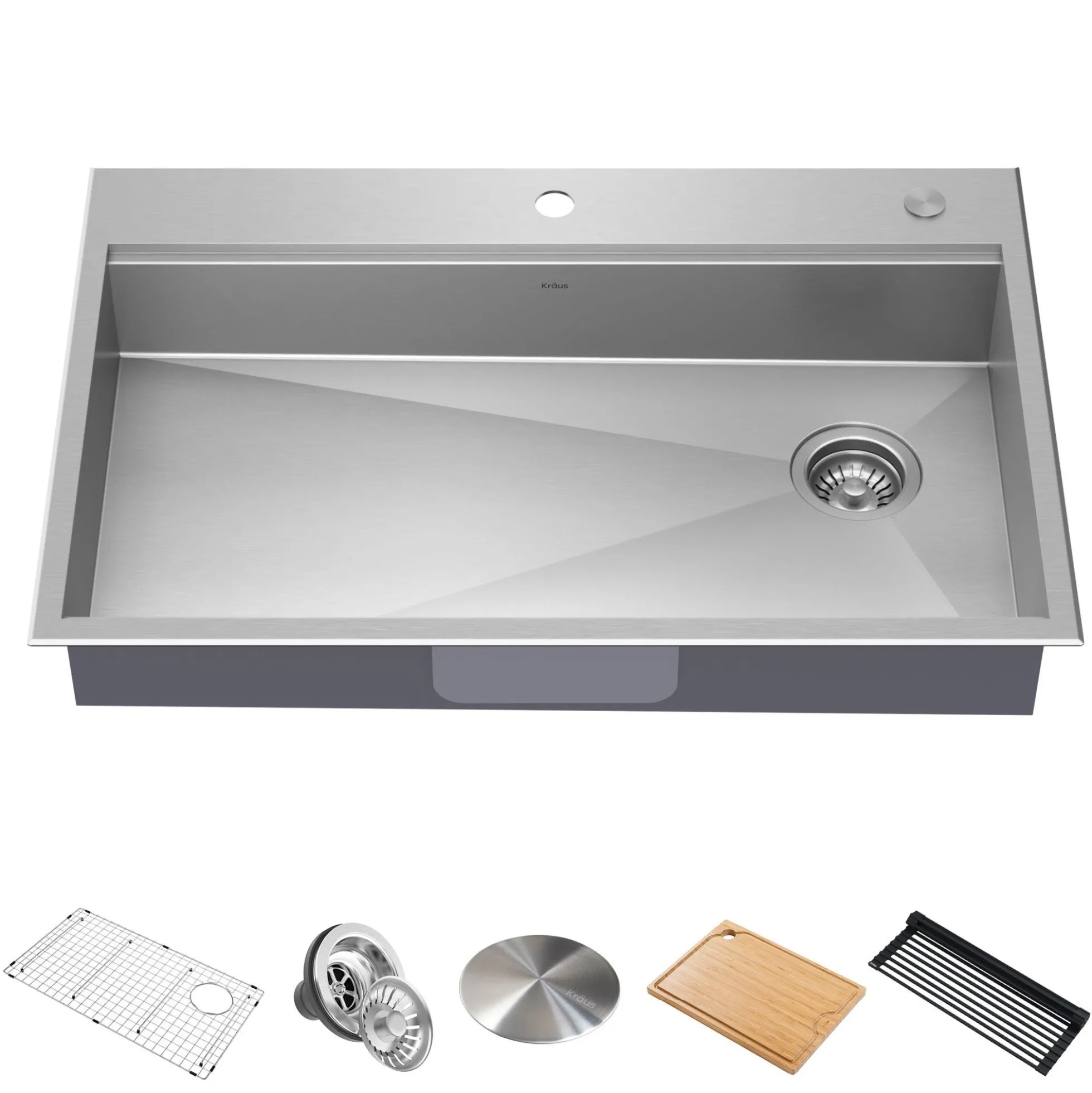 ADA Workstation 33" Drop-In / Top Mount 16 Gauge Stainless Steel Single Bowl Kitchen Sink with Accessories