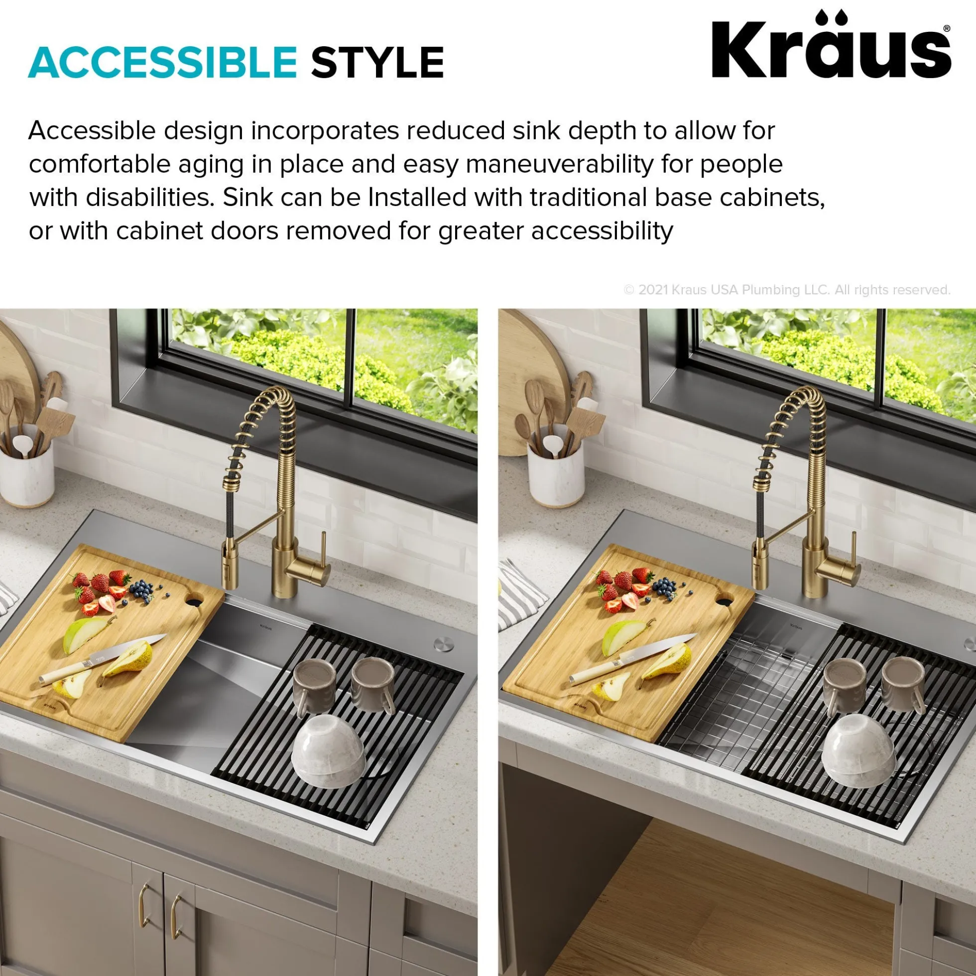 ADA Workstation 33" Drop-In / Top Mount 16 Gauge Stainless Steel Single Bowl Kitchen Sink with Accessories