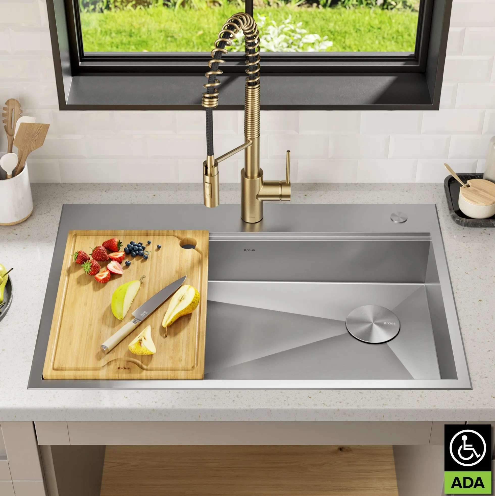 ADA Workstation 33" Drop-In / Top Mount 16 Gauge Stainless Steel Single Bowl Kitchen Sink with Accessories