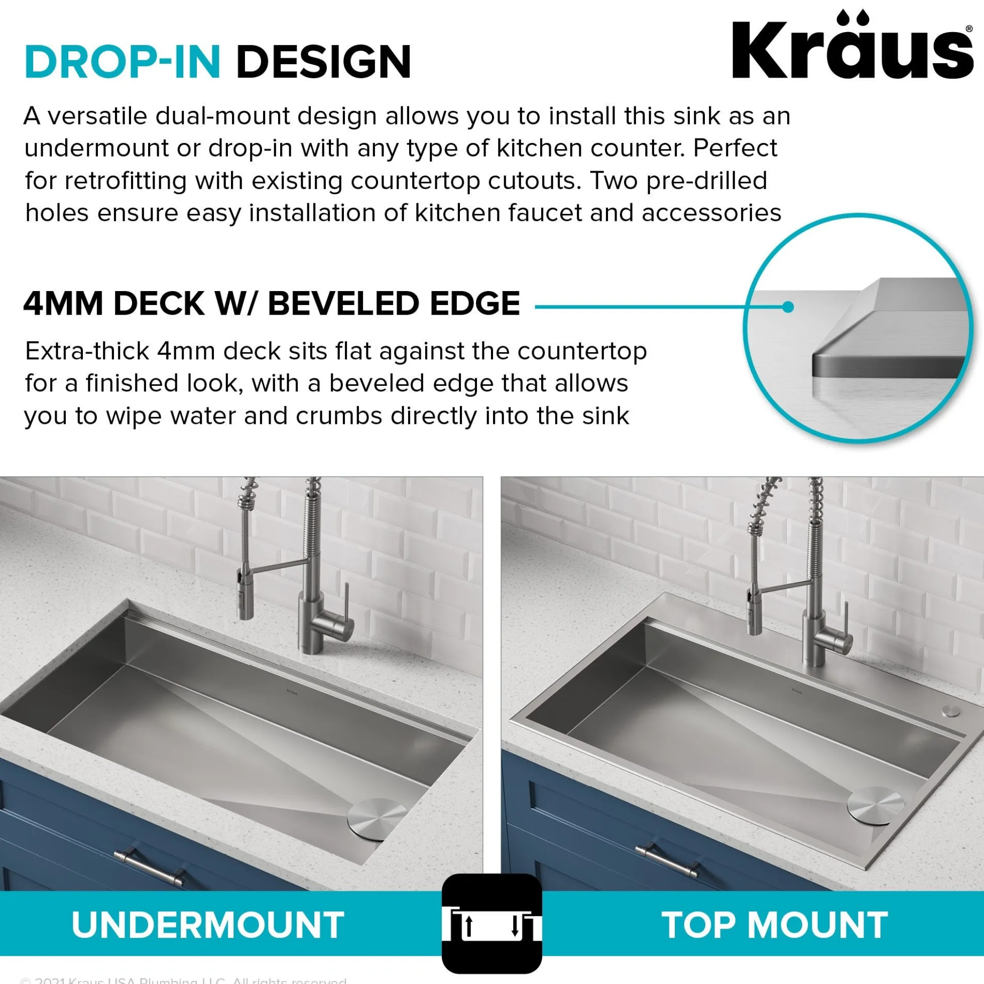 ADA Workstation 33" Drop-In / Top Mount 16 Gauge Stainless Steel Single Bowl Kitchen Sink with Accessories