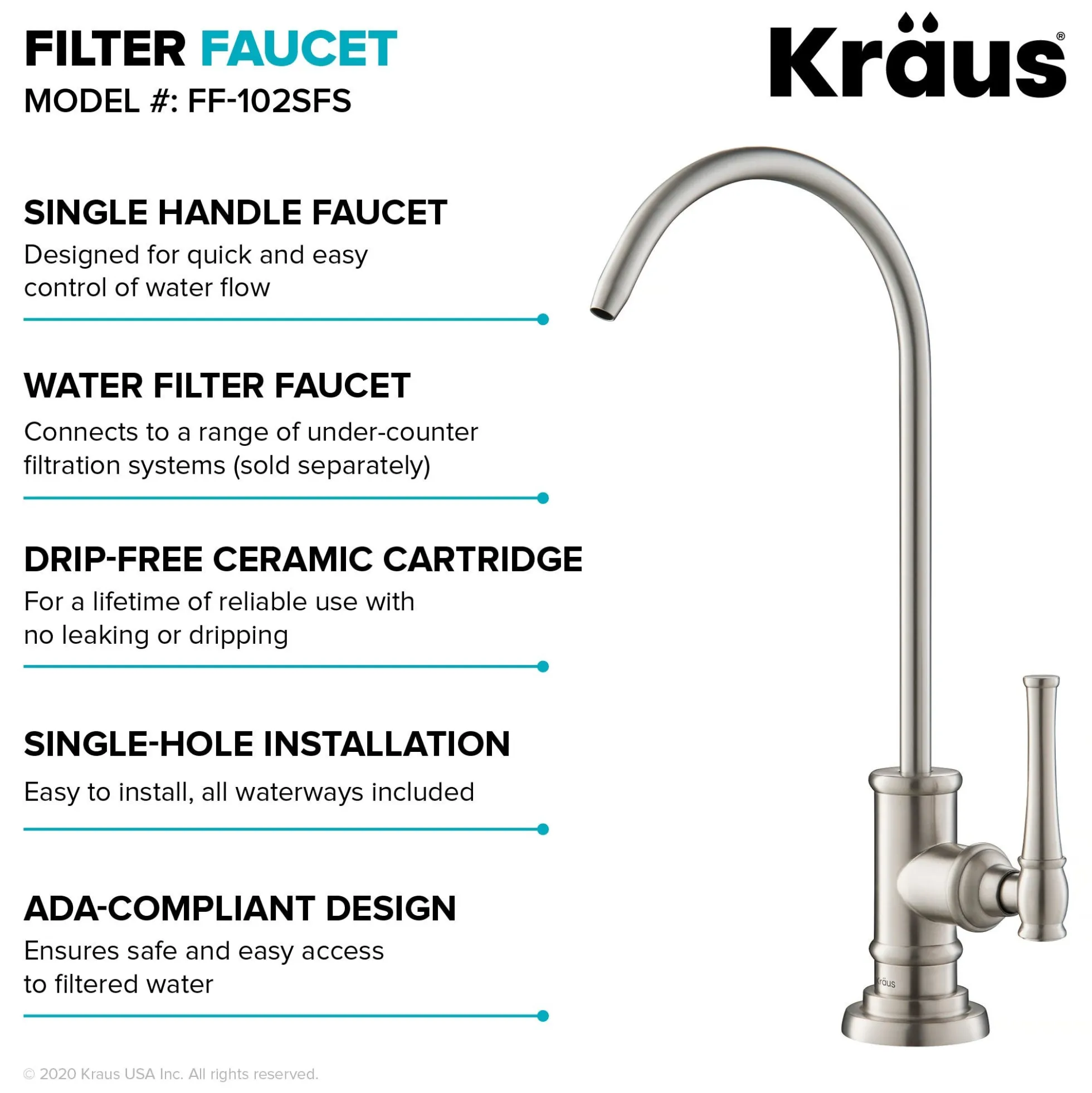 Allyn 100% Lead-Free Kitchen Water Filter Faucet in Spot Free Stainless Steel