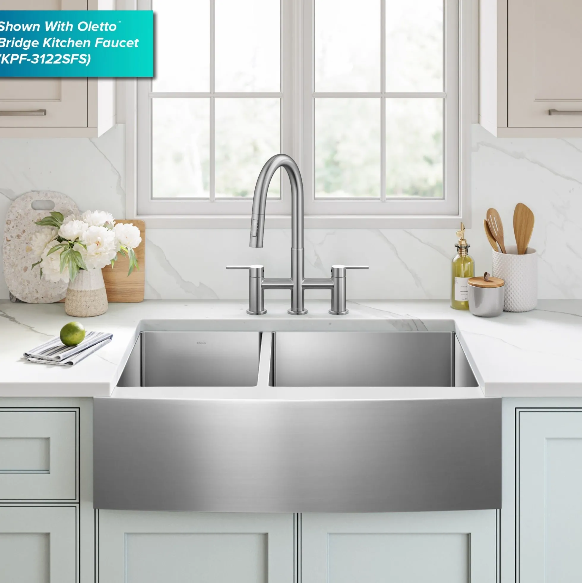 33" Apron Front Farmhouse 16 Gauge 40/60 Double Bowl Stainless Steel Kitchen Sink