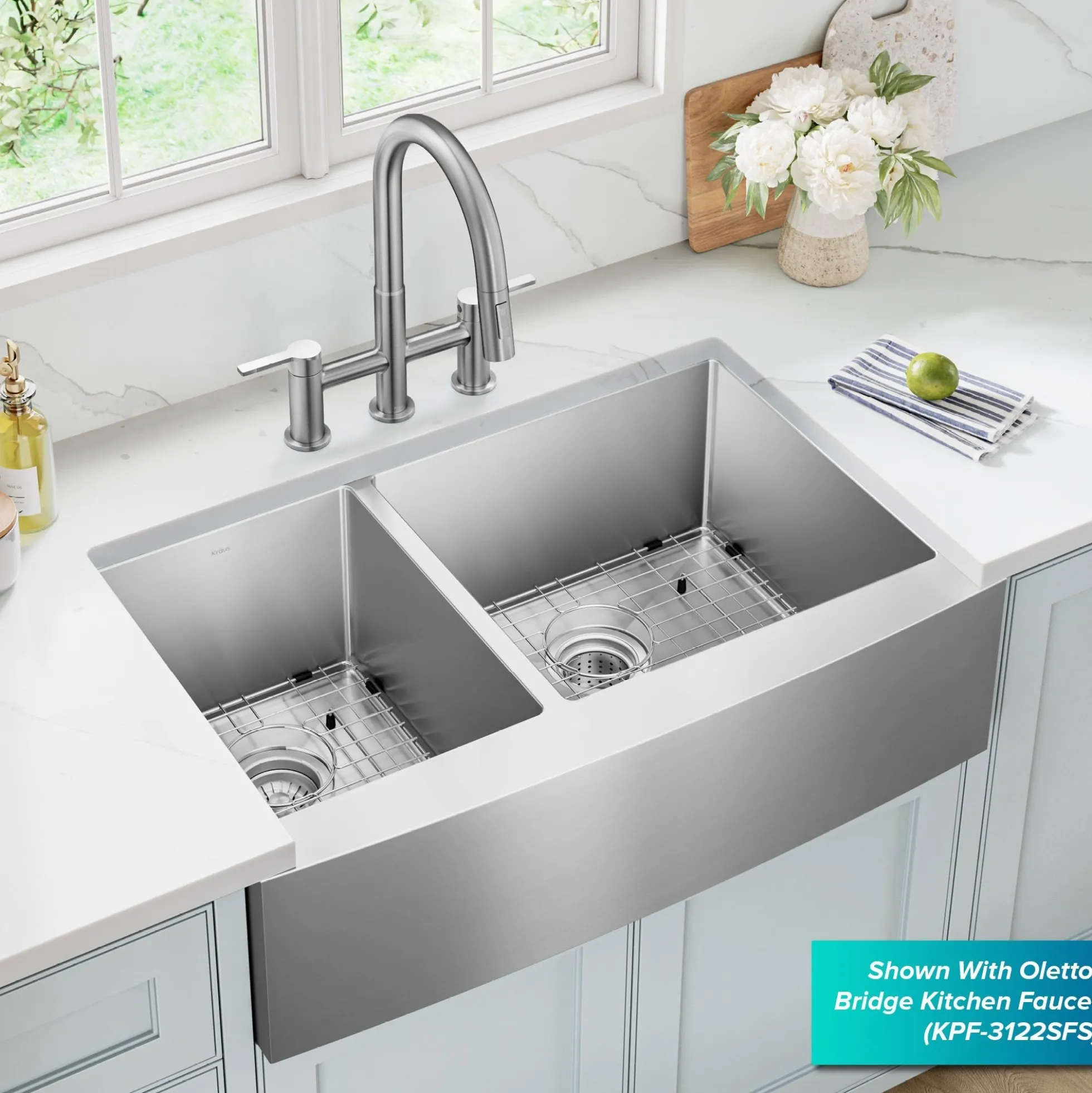 33" Apron Front Farmhouse 16 Gauge 40/60 Double Bowl Stainless Steel Kitchen Sink