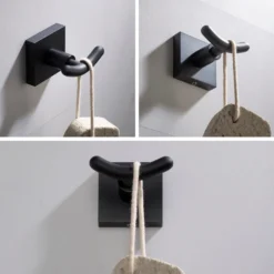 Bathroom Robe and Towel Double Hook in Matte Black