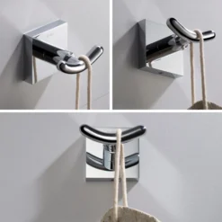 Bathroom Robe and Towel Double Hook in Chrome