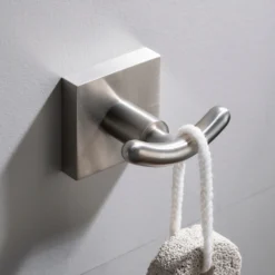 Bathroom Robe and Towel Double Hook in Brushed Nickel