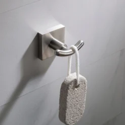 Bathroom Robe and Towel Double Hook in Brushed Nickel