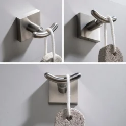 Bathroom Robe and Towel Double Hook in Brushed Nickel