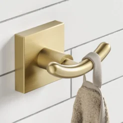 Bathroom Robe and Towel Double Hook in Brushed Gold