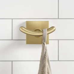 Bathroom Robe and Towel Double Hook in Brushed Gold