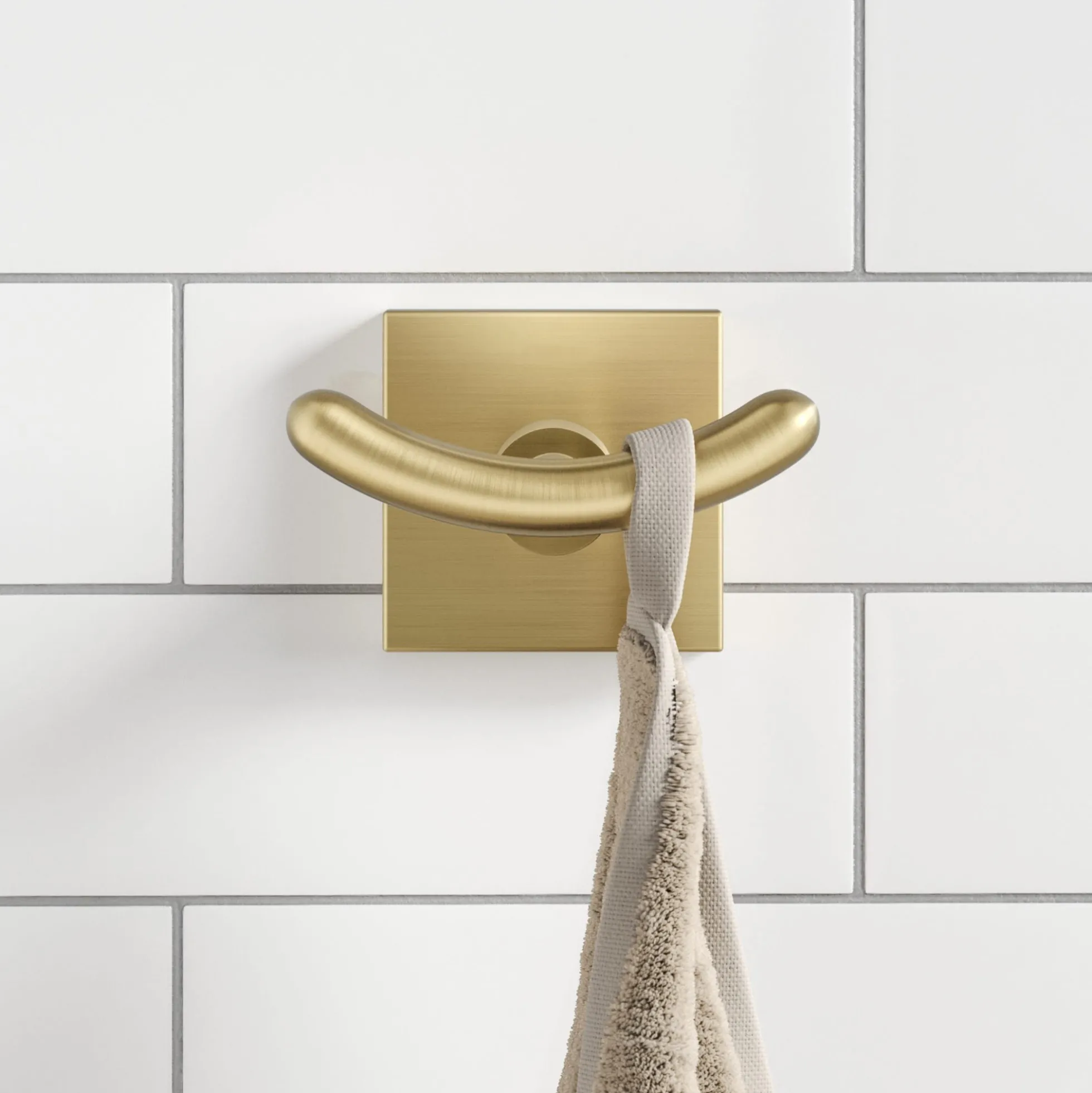 Bathroom Robe and Towel Double Hook in Brushed Gold