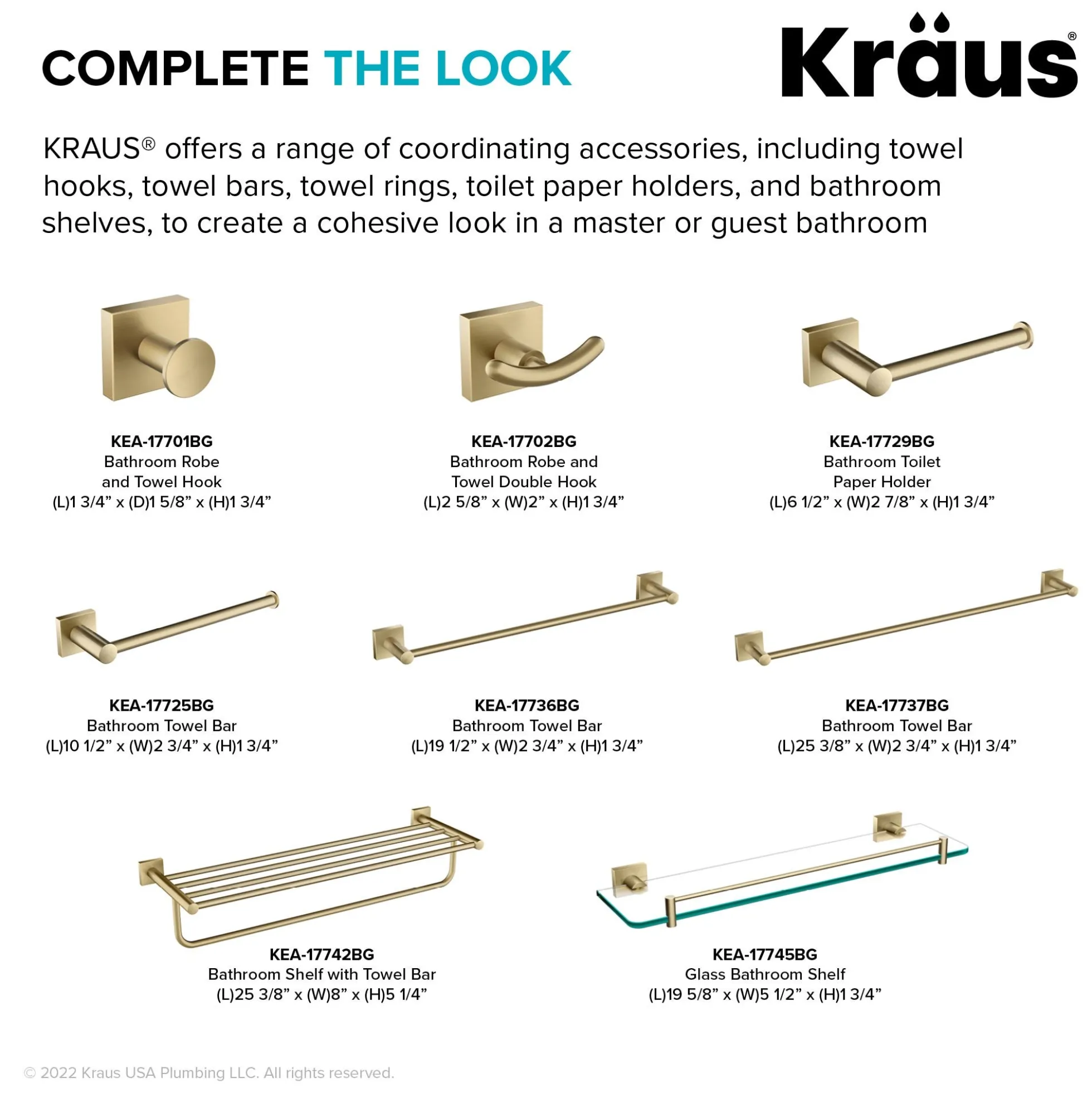 Bathroom Robe and Towel Double Hook in Brushed Gold