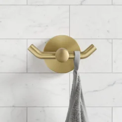 Bathroom Robe and Towel Double Hook in Brushed Gold