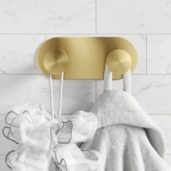 Bathroom Robe and Towel Double Hook in Brushed Gold