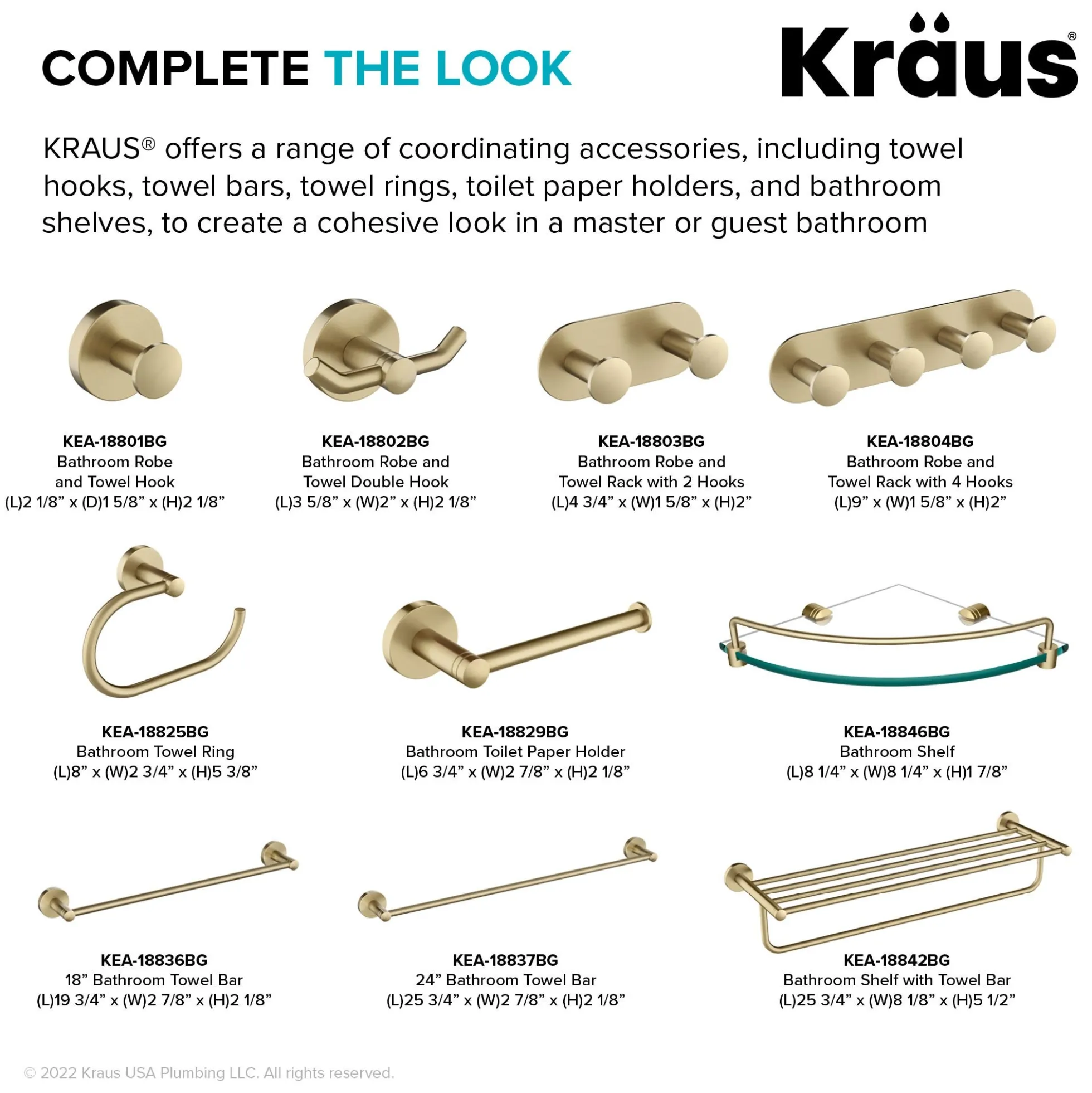 Bathroom Robe and Towel Double Hook in Brushed Gold