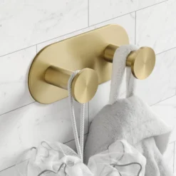 Bathroom Robe and Towel Double Hook in Brushed Gold