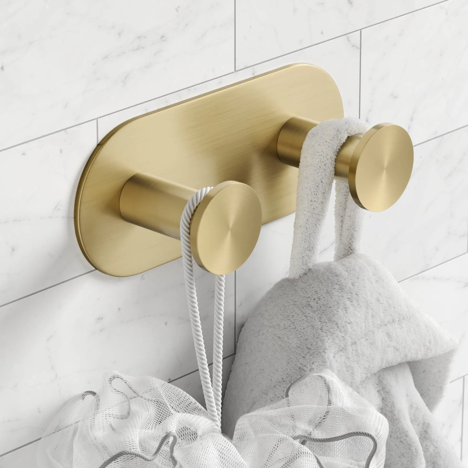 Bathroom Robe and Towel Double Hook in Brushed Gold
