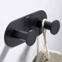 Bathroom Robe and Towel Double Hook in Matte Black