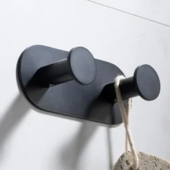 Bathroom Robe and Towel Double Hook in Matte Black