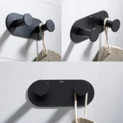 Bathroom Robe and Towel Double Hook in Matte Black