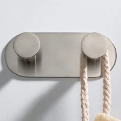 Bathroom Robe and Towel Double Hook in Brushed Nickel