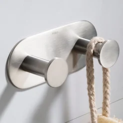 Bathroom Robe and Towel Double Hook in Brushed Nickel