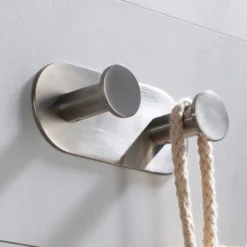 Bathroom Robe and Towel Double Hook in Brushed Nickel