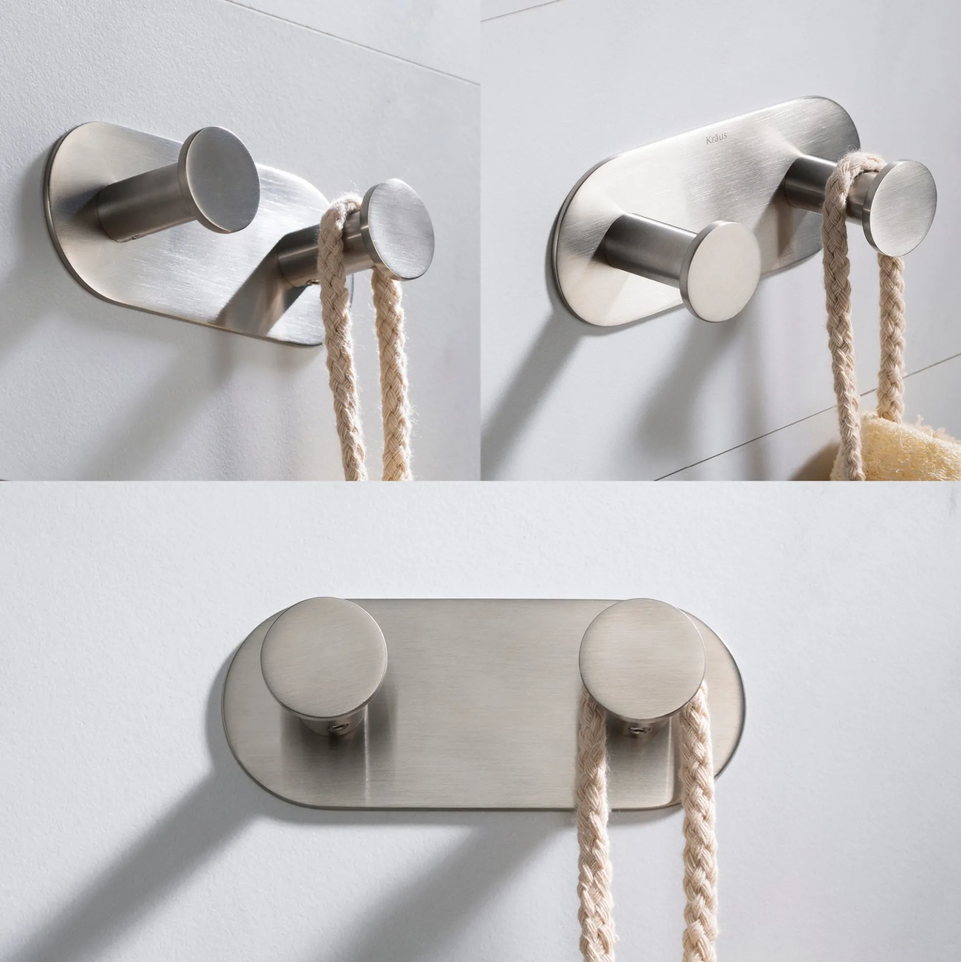 Bathroom Robe and Towel Double Hook in Brushed Nickel