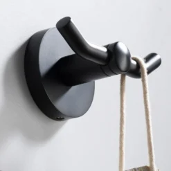 Bathroom Robe and Towel Double Hook in Matte Black