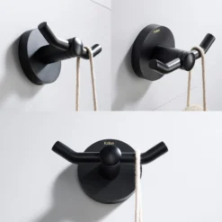 Bathroom Robe and Towel Double Hook in Matte Black