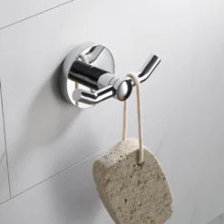 Bathroom Robe and Towel Double Hook in Chrome