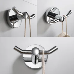 Bathroom Robe and Towel Double Hook in Chrome