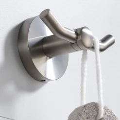 Bathroom Robe and Towel Double Hook in Brushed Nickel