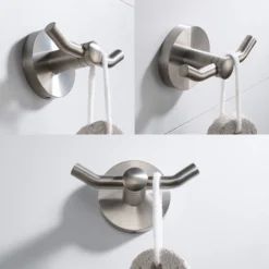 Bathroom Robe and Towel Double Hook in Brushed Nickel