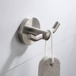 Bathroom Robe and Towel Double Hook in Brushed Nickel