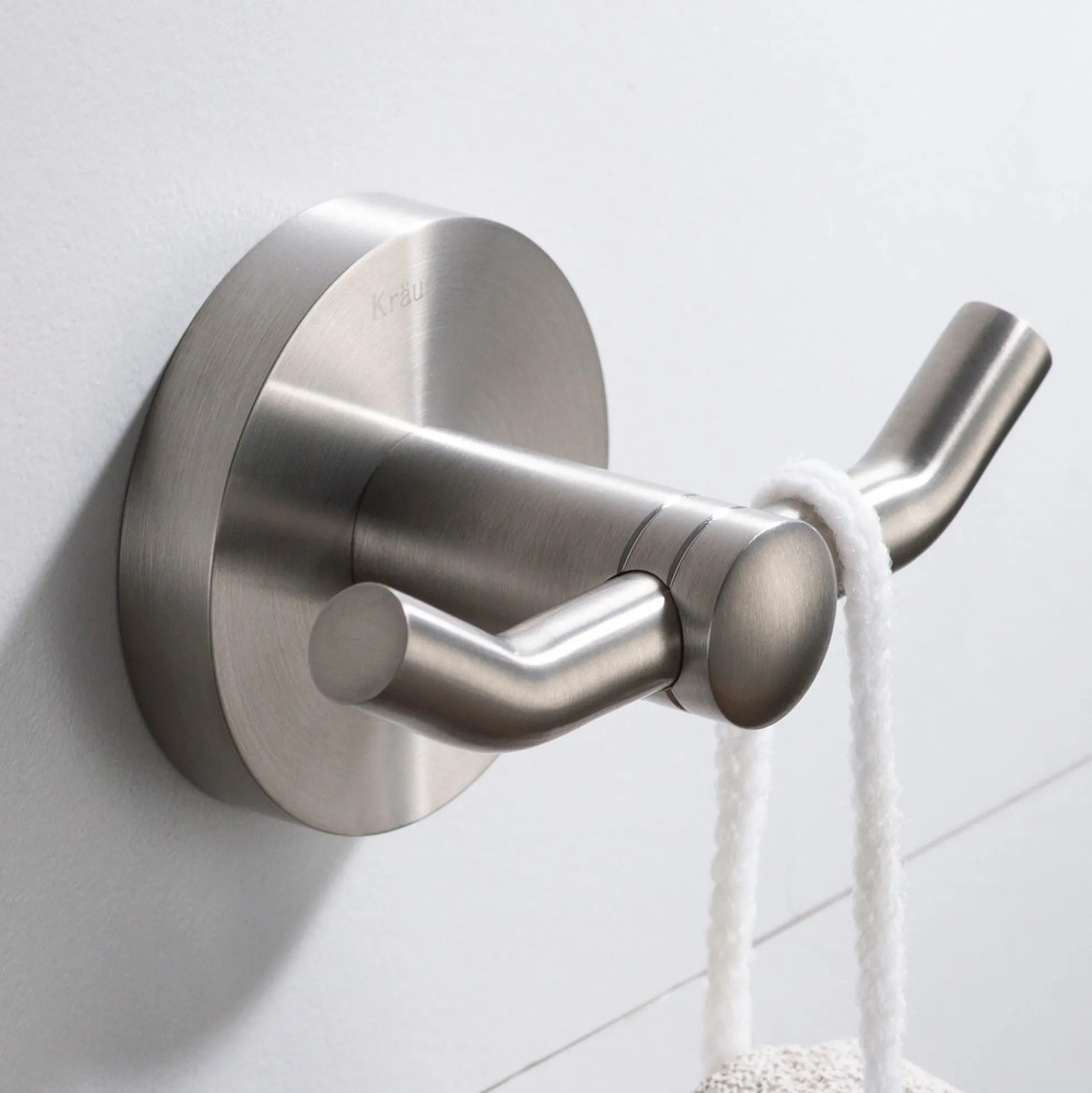 Bathroom Robe and Towel Double Hook in Brushed Nickel