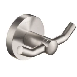 Bathroom Robe and Towel Double Hook in Brushed Nickel