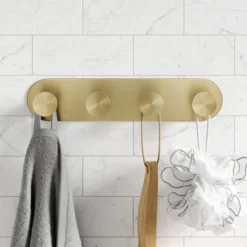 Bathroom Robe and Towel Hook Rack with 4 Hooks in Brushed Gold