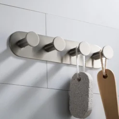 Bathroom Robe and Towel Hook Rack with 4 Hooks in Brushed Nickel