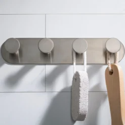 Bathroom Robe and Towel Hook Rack with 4 Hooks in Brushed Nickel