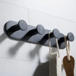 Bathroom Robe and Towel Hook Rack with 4 Hooks in Matte Black