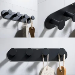 Bathroom Robe and Towel Hook Rack with 4 Hooks in Matte Black