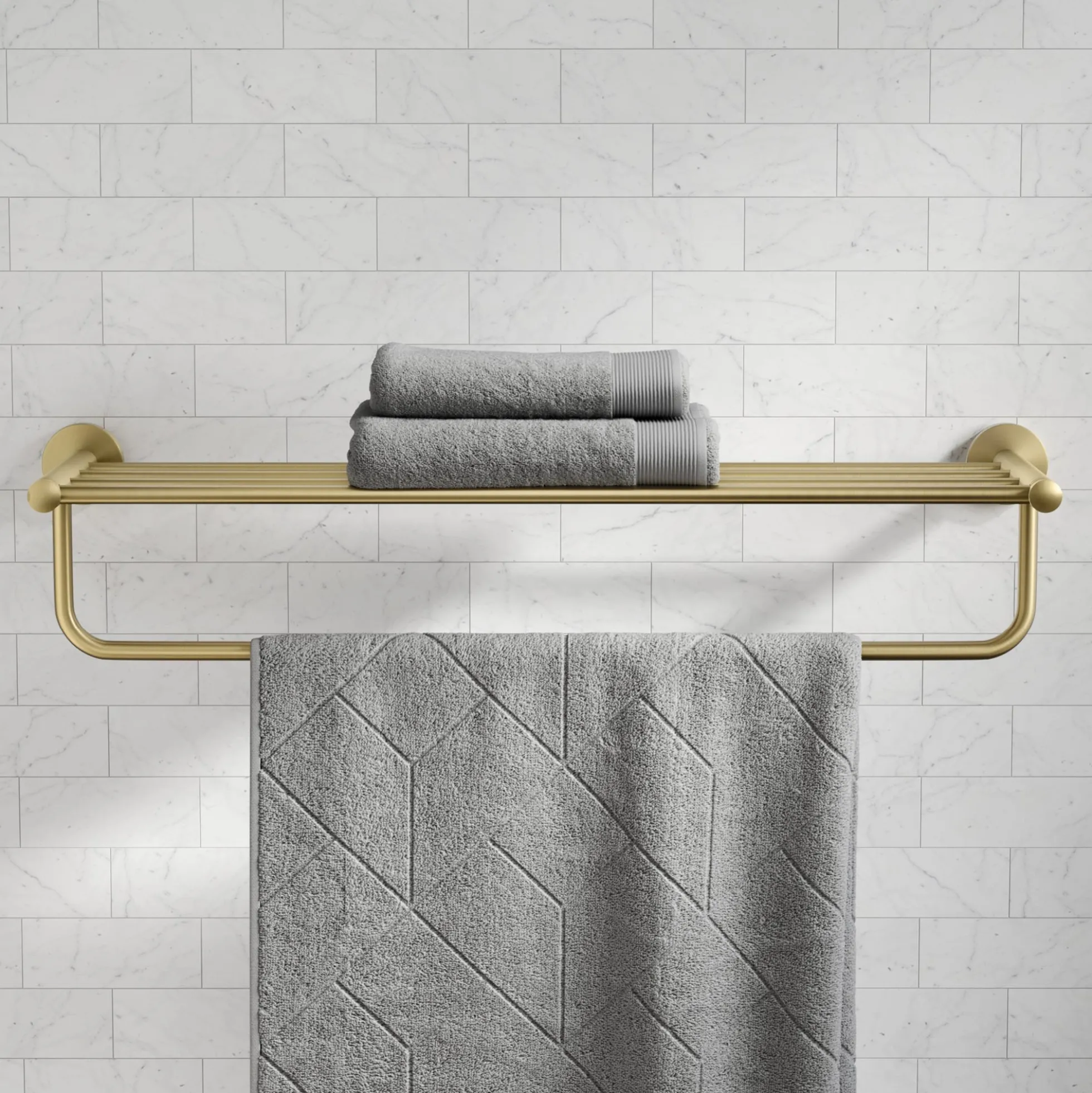 Bathroom Shelf with Towel Bar in Brushed Gold