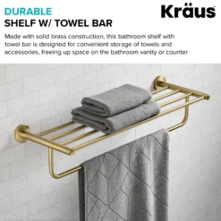 Bathroom Shelf with Towel Bar in Brushed Gold