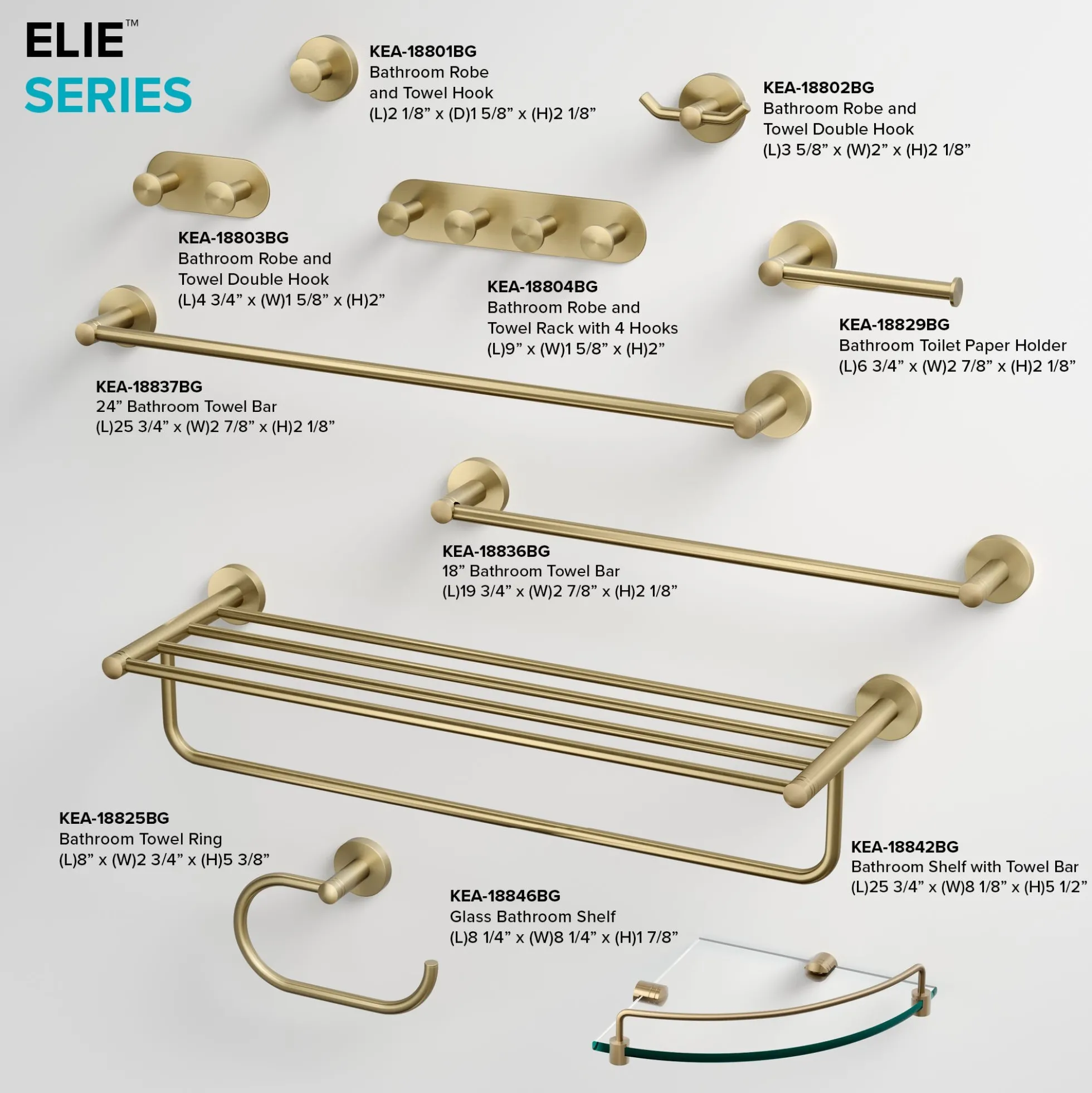 Bathroom Shelf with Towel Bar in Brushed Gold