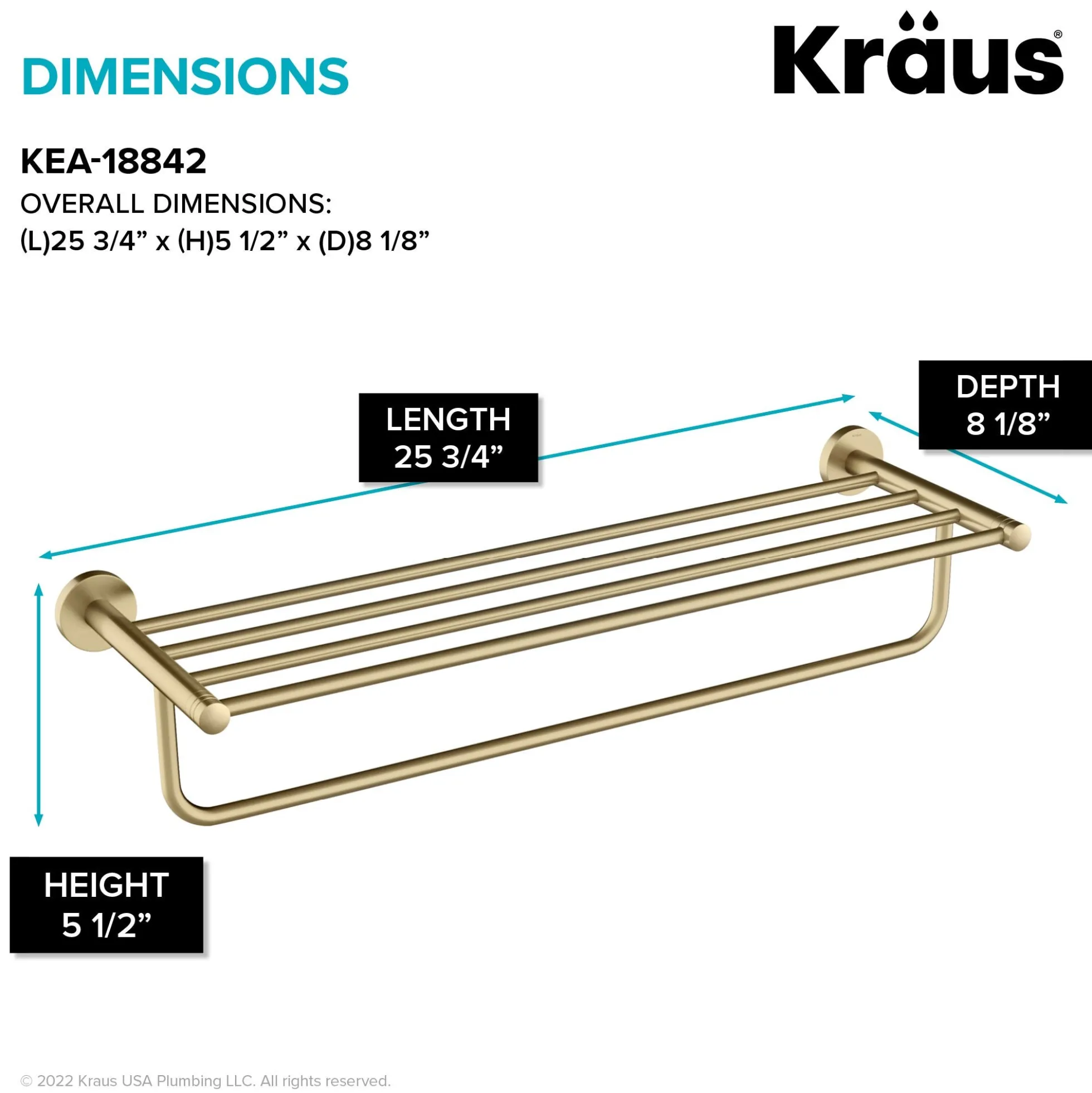 Bathroom Shelf with Towel Bar in Brushed Gold